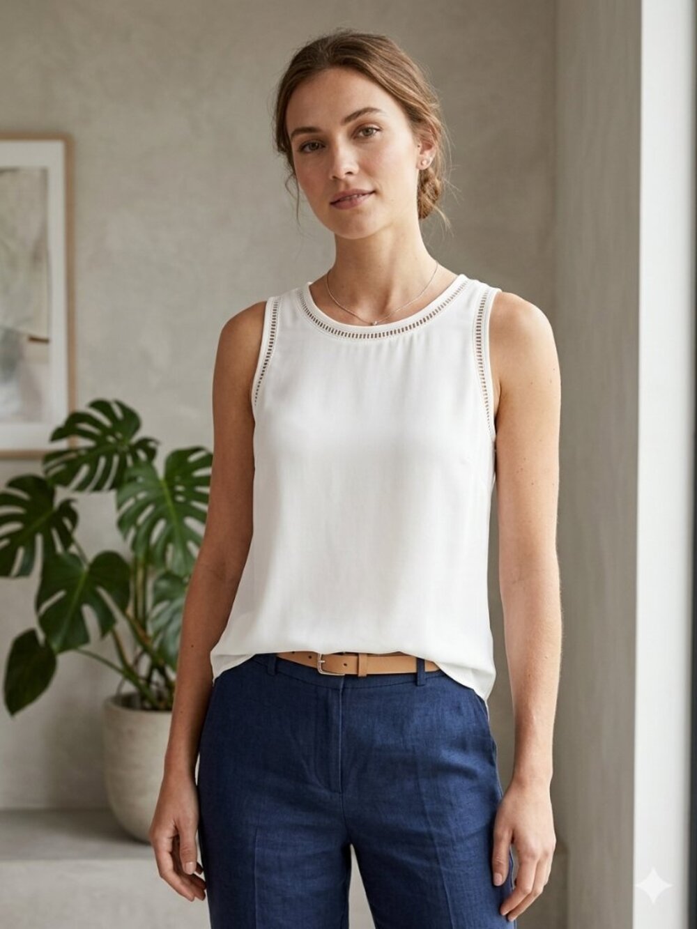 J. Crew Drapey Sleeveless Top with Ladder Trim - White / Size 0